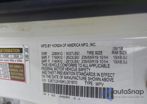 2019 Acura Rdx Technology Package from USA, damaged, VIN 5J8TC2H58KL001870
